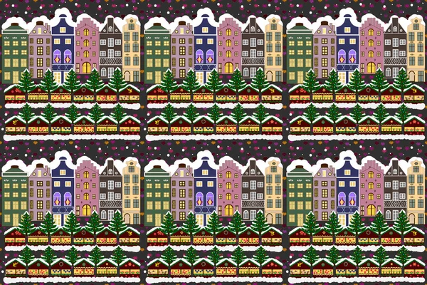 Rastrowa Ilustracja Kolorowe Jasne Domy Drzewami Wzgórzach Budynki Kolorze Brązowym — Zdjęcie stockowe