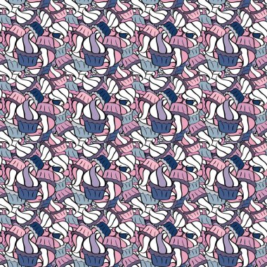 Renkli ve farklı kekler. Ortasında tatlı saatler yazılı. Tarafsız, beyaz ve siyah. Vektör illüstrasyonu.