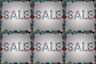 Mektup. Raster illüstrasyonu. Beyaz, mavi ve siyah renkli harflerle. Tabela çizilmiş. Satış afişi şablonu. Kusursuz desen.