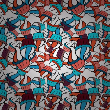 Vektör çizimi. Eksiksiz Varyete Kekleri, Haşhaş tohumu, Çikolata Cipsi, Kabak Kreması, Çikolata ve Lezzetli Kahvaltı veya Tatlı Çörekler. Beyaz, mavi ve siyah desenler.