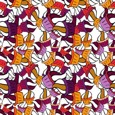 Kırmızı, siyah ve beyaz arka planda suluboya desenli kekler. Vektör çizimi. Sweets arka plan tasarımı. Hamur işiyle el çizimi çizimi çizimi.