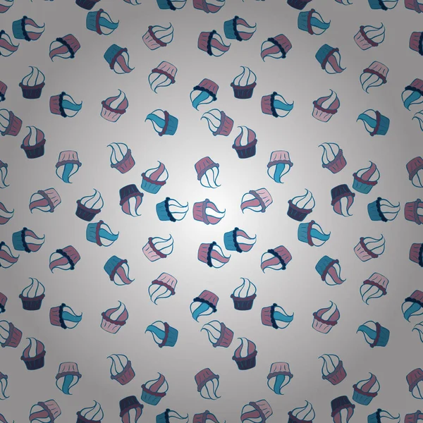 Neutrale Witte Blauwe Kleur Naadloos Patroon Met Hand Getekende Cupcakes — Stockvector