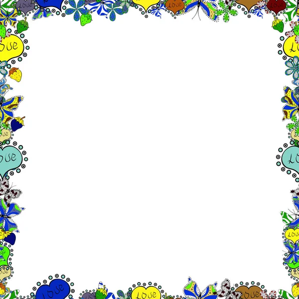 Cadre Caniche Illustration Vectorielle Illustration Blanc Jaune Bleu Modèle Sans — Image vectorielle