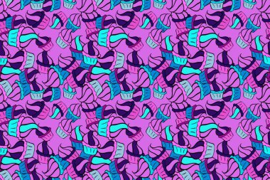 Raster illüstrasyonu. Kusursuz desenli el çizimi kekler. Mor, mavi ve siyah renk. Sweets arka plan tasarımı. Fırın için yazdır.