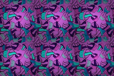 Gıda elementleri menekşe, mavi ve siyah üzerine renkli tekrarlanan duvar kağıtları. Raster illüstrasyonu. Kızlar için soyut arka plan, ambalaj kağıdı. Kusursuz kek kalıbı.