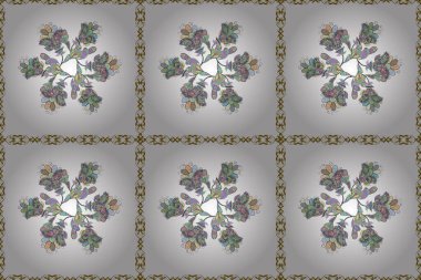 Tekstil için figür. Şirin, zarif çiçekler Raster illüstrasyonu. Yapraklı kusursuz desen. Davetiye ve kartpostal tasarımı için dekoratif çiçek unsurları. Poster veya kapak için arkaplan.