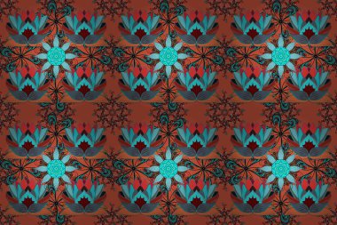 Paket kağıdı için en iyisi. Doğal kozmetik ürünleri, parfüm, çiçekçi dükkanı için bahar ihalesi tasarımı. Mavi, turuncu, kırmızı lale çiçekli, pürüzsüz bir desen. Karşılama ya da düğün geçmişi olarak kullanılabilir.