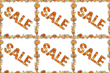 Satış, bayrak dağıtma, perakende satış etiketi. Raster. Kusursuz desen. Sarı, turuncu, beyaz cuma indirim etiketi. Güzel etiket illüstrasyonu. Grunge arka planda acı çekmiş. Pazarlama kampanyası reklam etiketi.