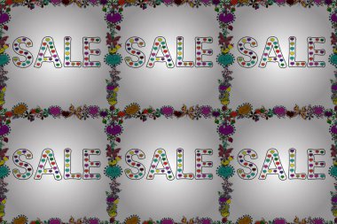 Kusursuz desen. Pankart indirimi. Beyaz, mor ve siyah renkli bir resim. Raster illüstrasyonu.