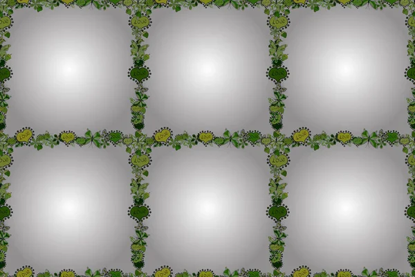 Растер Бесшовный Шаблон Изображение Черном Зеленом Белом Цветах Элементы Каракули — стоковое фото