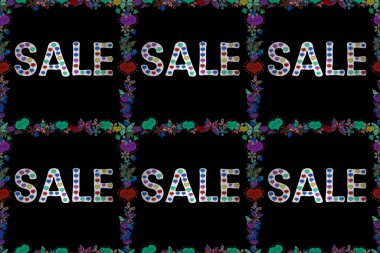 Raster. Kusursuz desen. Siyah, kırmızı ve beyaz renklerde bir resim. Mektup. Satış sözcükleri bulutu, iş konsepti geçmişi.