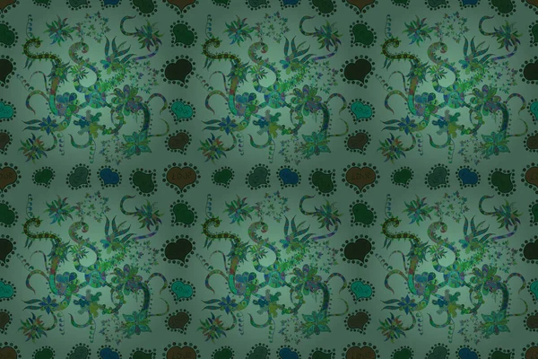 Textura Moderna Elegante Patrón Flores Raster Marrón Verde Azul Línea — Foto de Stock