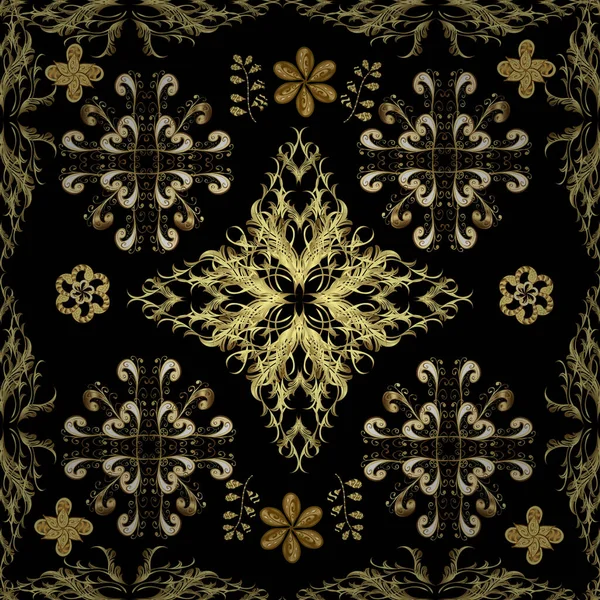 Ornate Vector Decoration Damask Gold Neutral Black Yellow Floral Flower — Stock Vector