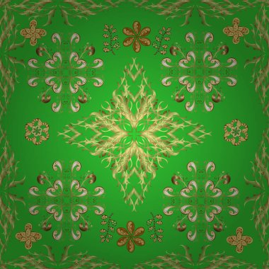 Geleneksel klasik Altın Şablon. Barok tarzında doğulu süsü. Tarafsız, yeşil ve altın elementli sarı renkler.