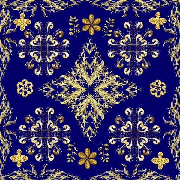 Padrão Clássico Vetor Dourado Padrão Têxtil Ornamento Brocado Floral Vidro — Vetor de Stock