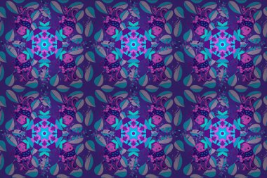 Soyut el çizimi menekşe, mor ve mavi yapraklar deseni şekillendirir. Yaprak şekilli süs arka planı. Kusursuz yaprak çizimleri. Raster illüstrasyonu.