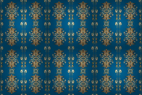 Patrón Sin Costuras Colores Marrón Azul Beige Con Elementos Dorados — Foto de Stock