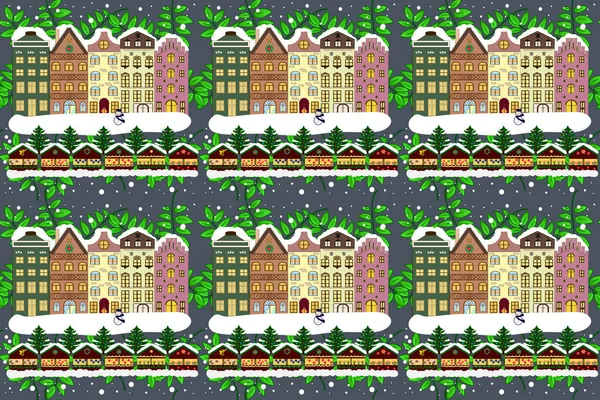 Растровая Иллюстрация Зимние Дома Рождественских Рождественских Тканей Упаковки Бумаги Декора — стоковое фото