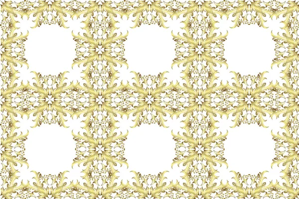 黄金の要素と白 中性と黄色の色にシームレスなヴィンテージパターン クリスマス 雪の結晶 新年2019 — ストック写真