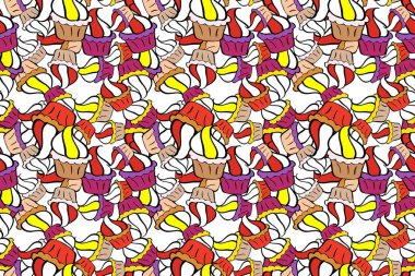 Açık turuncu, beyaz ve siyah kapkek desenli. Turuncu, beyaz ve siyah renkli şirin bir doğum günü geçmişi var. Raster illüstrasyonu. Sweets arkaplan tasarımı.