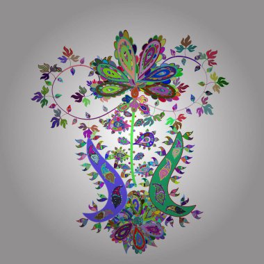 Şirin çiçekler. Çizgi çizimi kalıbı. Vektör Moda kumaş deseni.