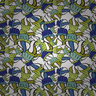 Siyah, mavi ve beyaz yemek posterleri için. Paket kağıdı. Keklerle kusursuz. Vektör illüstrasyonu.