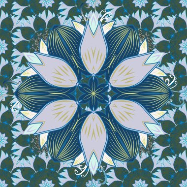 El çizimi doğal illüstrasyon. Yapraklar açık, mavi ve yeşil arka plan. Vektör. Çiçek yaprakları, karalama, 80 'lerin şekilleri, pop sanatı, memphis elementleri. Soyut, kusursuz yaz şablonu.