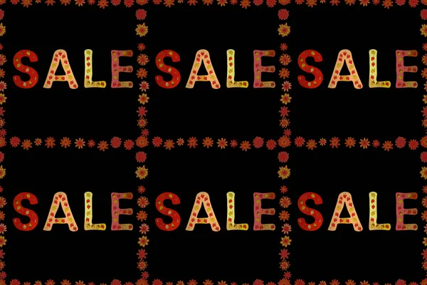 Seamless Cute Sale Banner Raster Illustration Picture Red Black Orange — Stock Photo, Image