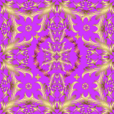 Klasik klasik klasik arka plan. Kusursuz klasik vektör altın deseni. Geleneksel oryantasyon süsü. Altın desenli sarı, nötr ve menekşe rengi altın elementlerle.