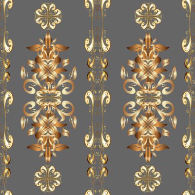 Klasik klasik klasik arka plan. Kusursuz klasik gri, bej, kahverengi ve altın desenli vektör. Geleneksel oryantasyon süsü.