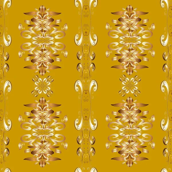 베이지 노란색 물감없는 무늬가 바다없는 가시없는 물구나무서기 다마스크 — 스톡 벡터