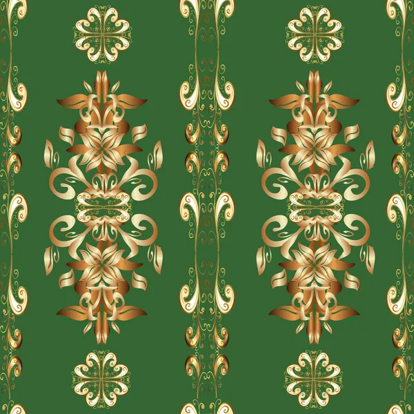 Naadloze Klassieke Vector Gouden Patroon Naadloos Patroon Bruine Groene Beige — Stockvector