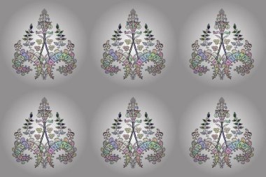 Elle boyanmış suluboya resim çizimleri, çiçekler ve bitkiler. Tarafsız, beyaz ve gri renkte çiçekler.