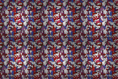 Keklerle suluboya kusursuz desen. Raster. Beyaz, kırmızı ve siyah üzerine parlak doğum günü deseni. Paket kağıdı.