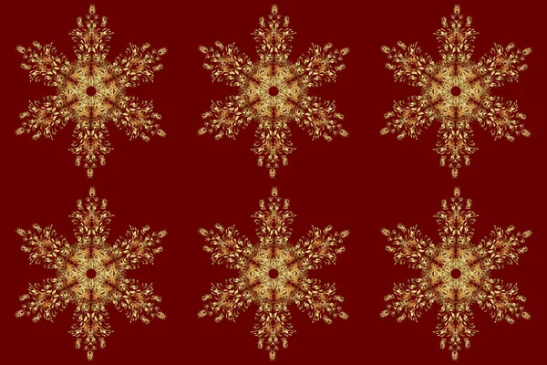 スノーフレークラスターパターン ラスターイラスト カラフルな背景に孤立したかわいい雪の結晶 金色の雪片 — ストック写真