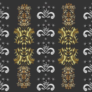 Seamless oryantal klasik altın modeli. Vektör arka plan gri, siyah ve beyaz renkleri altın yinelenen öğeleri ile.
