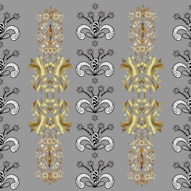 Noel, kar tanesi, yeni yıl. Gri, beyaz ve siyah renklerde altın sarısı desenler. Gri, beyaz ve siyah renklerde, altın elementlerle kusursuz klasik desen.