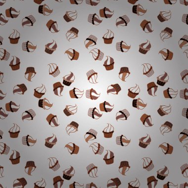 Seamless pattern with cakes. Nice birthday background on neutral, white and brown. Vector illustration. Wrapping paper.