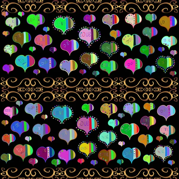 Colorida Textura Romántica Acuarela Patrón Sin Costuras Acuarela Corazones Fondo — Vector de stock