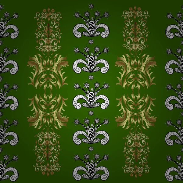 Golden Seamless Pattern Black Green White Colors Golden Elements Seamless — Stock Vector