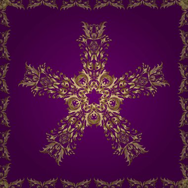 Christmas, snowflake, new year. Seamless vintage pattern on purple, brown and neutral colors with golden elements. Golden seamless pattern on purple, brown and neutral colors with golden elements.