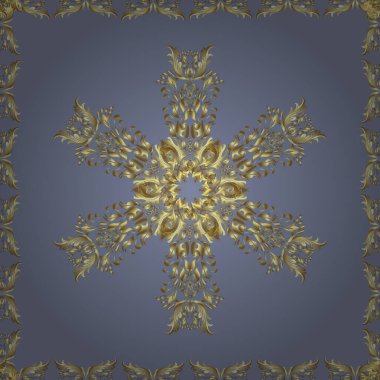Vector illustration. Damask gold abstract flower seamless pattern on yellow, brown and neutral colors. Ornate decoration.