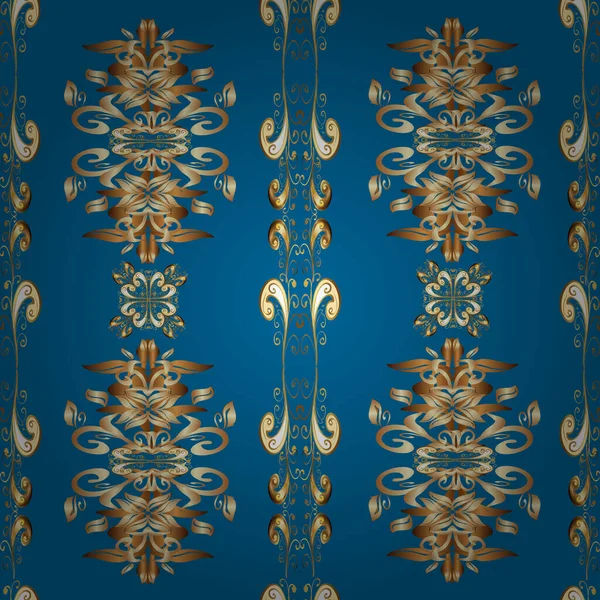 Seamless Pattern Brown Blue Beige Colors Golden Elements Traditional Orient — Stok Vektör