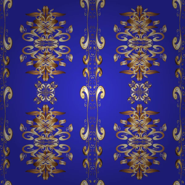 Vector Traditional Classic Golden Seamless Pattern Blue Brown Beige Colors — Stok Vektör