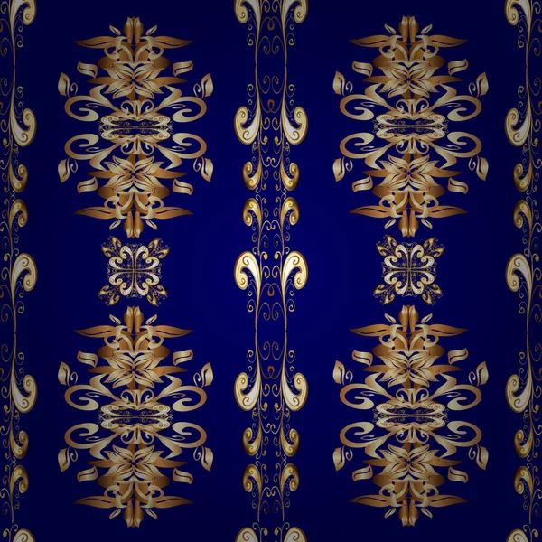 Seamless Oriental Ornament Style Baroque Golden Pattern Brown Blue Beige — ストックベクタ