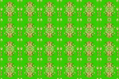 Altın elementlerle bej, kahverengi ve yeşil renklerde altın desen. Kusursuz klasik altın desen. Raster geleneksel oryantasyon süsü.