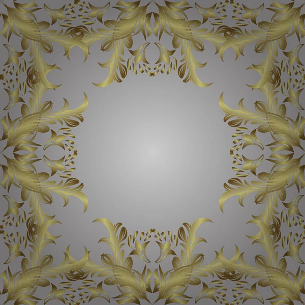 Vecteur Vintage Jaune Neutre Gris Ornemental Motif Floral Sans Couture — Image vectorielle