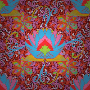 Düğün davetiyeleri için çiçek deseni, tebrik kartları, hatıra defteri, baskı, hediye paketi. Düzenlenebilir. Mavi, pembe ve turuncu çiçekli suluboya, tasarım elementleri olan zarif, pürüzsüz bir desen..