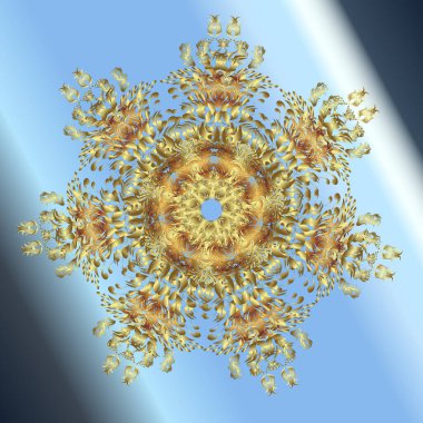 Yuvarlak vektör kar tanesi. Soyut kış altın süsü. Vektör çizimi. Güzel kar tanesi. Renkli arka planda izole tatlı kar taneleri.