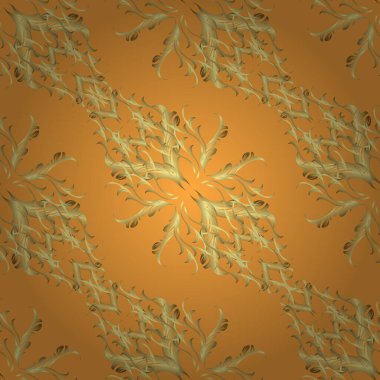 Vektör altın mehndi deseni. Tarafsız, sarı ve turuncu renklerde altın elementlerle desen. Kına dövmeli süs çiçekleri, altın çıkartmalar, mehndi ve yoga tasarımı, kartlar ve parmak izleri.